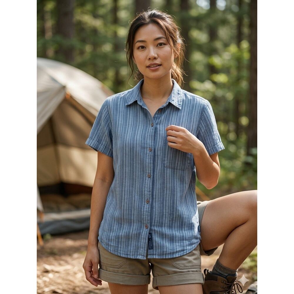 Vintage REI Blue Pinstripe Trail Camp Shirt L